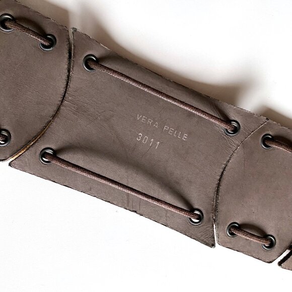 Berge Made in Italy Hair-On Leather Belt Wide Lace-Up Panel Brown